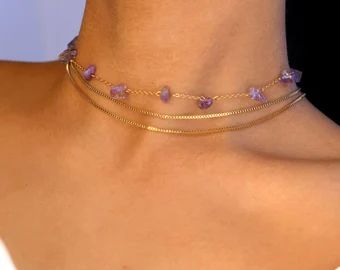 Purple Crystal Necklace, Purple Choker, Stone Choker Necklace, Necklace Amethyst, Crystal Choker Necklace, Stone Choker, Necklace Purple, Purple Necklace, Prom Jewelry