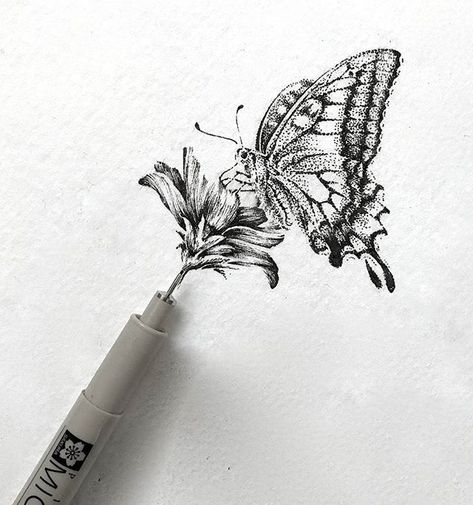 Illustration by @amilliontinylines | #blackworknow if you would like to be featured  Submissions/business inquiries blackworknow@gmail.com  Follow our pages @dotworknow @tempuradesign and @illustrationow Butterfly Pen Sketch, Butterfly Pen Art, Butterfly Pen Drawing, A Million Tiny Lines, Million Tiny Lines, Drawing Butterflies, Butterfly Doodle, Scratchboard Illustration, Black Pen Drawing