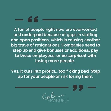 This week’s #CultureDrop is about employees being overworked and underpaid during gaps in staffing. Companies shrugging their shoulders about it, meanwhile their people are actively looking for other jobs. Come back tomorrow for the full episode. Resume Design, Overworked Quotes My Job, Underperforming Employees, Overworked Quotes, Employee Quotes, Workplace Quotes, Feeling Unappreciated, Resume Work, Nothing Personal