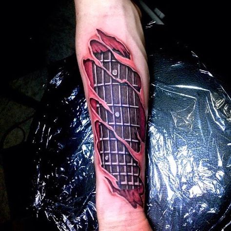 Fretboard gore tattoo Tattoo Guitar, Music Lover Tattoo, Sparrow Tattoo Design, Pink Floyd Tattoo, Tattoo Fixes, Nikko Hurtado, Halloween Tattoos Sleeve, Tattoo Design For Hand, Music Notes Tattoo