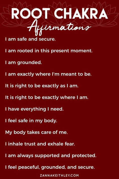 Powerful root chakra affirmations to help you feel grounded, centered, and secure. #rootchakra #dailyaffirmations Secure Affirmation, Affirmations For Security, Security Affirmations, Grounding Affirmations, Affirmations For Root Chakra, Root Affirmations, Root Chakra Practices, Chakra Affirmations Mantra, Activate Root Chakra