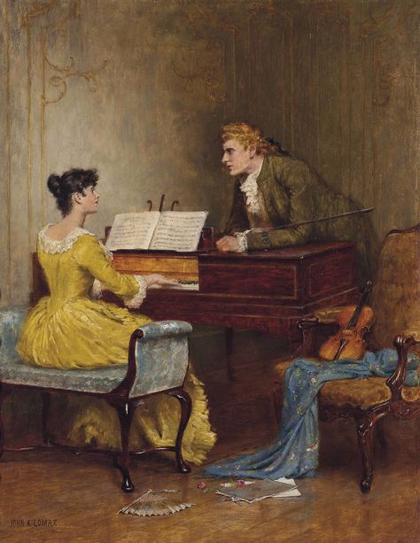 A Musical Interlude, by John Arthur Lomax (1857-1923) Romance Painting, Artist Couple, Regency Art, Piano Art, Victorian Paintings, Classical Piano, Romance Art, Musical Art, Romantic Art