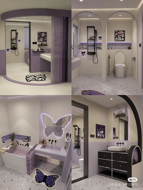 Nice Bathrooms Small, Baños Aesthetic, Purple And White Bedroom, Bilik Air, Desain Pantry, Cool Room Designs, تصميم داخلي فاخر, Bathroom Design Layout, Dream Apartment Decor