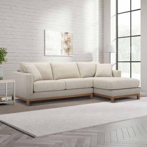 Member's Mark Sophia Modern Sofa with Light Honey Base, Tan -  #Base #Honey #Light #Mark #Members #Modern #Sofa #Sophia #Tan Light Tan Sectional Living Room, L Couch With Accent Chairs, Couch Set Up For Small Living Room, Caramel Colored Couch Living Room, Loft Couch Ideas, Mid Century Modern Organic Living Room, Low Back Sofa Living Rooms, Sectional Couches Living Room, Furniture Ideas For Small Living Room