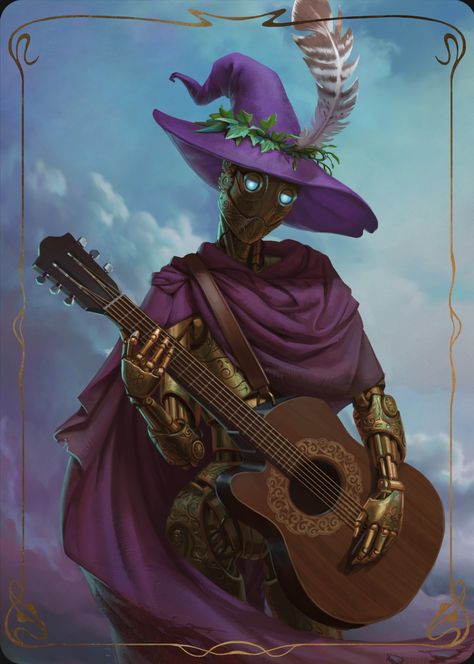 ArtStation - Robot bard Robot Bard Dnd, Sinister Character Design, Dnd Musician, Fantasy Bard Art, Automaton Fantasy Art, Dnd Bard Character Concept, D&d Bard, Bard Dnd Art, Dnd Bard Character Design