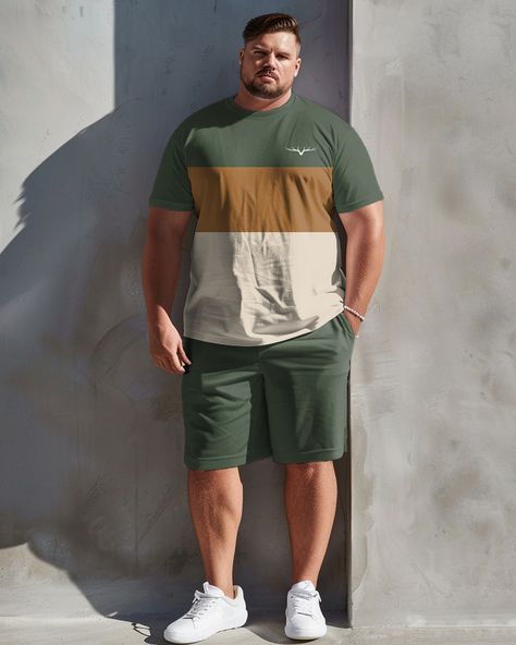 This street casual t-shirt shorts set is suitable for all kinds of casual occasions, such as vacation, beach party, summer picnic and so on. You can pair it with a pair of sandals or sneakers for a trendy look. Whether you are on vacation or in daily life, this set will give you a comfortable and stylish wearing experience. This suit is suitable for casual wear, daily wear, sports, travel and so on. It is the perfect gift for father, husband, father, son, boyfriend and brother. Please refer to t Mens Clothing Styles Big And Tall, Mens Plus Size Fall Fashion, Men’s Matching Set, Bigger Men Outfits, Bigger Guy Outfits, Men’s Plus Size Summer Fashion, Mens Plus Size Fashion Men Street Styles, Plus Size Men Style, Big And Tall Fashion For Men Casual