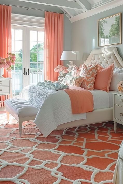 Blue Coastal Bedroom, Summer Bedroom Ideas, Summer Bedroom Decor, Nest Ideas, Coral Bedroom, Interrior Design, Contemporary Decor Living Room, Nautical Bedroom, Summer Bedroom