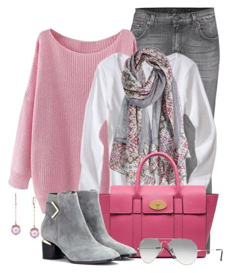 "Fall Pink & Grey" by brendariley-1  liked on Polyvore featuring 7 For All Mankind, Mulberry, Nicholas Kirkwood and Ray-Ban Gray Outfit, Big Sweater, Fall Pink, Nicholas Kirkwood, Woman Style, Elegante Casual, Looks Black, Fall Fashion Trends, Fall 2018