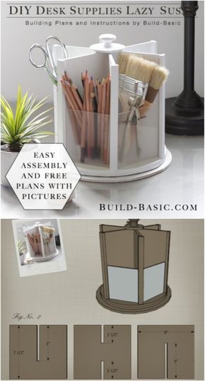 21 Awesome DIY Desk Organizers That Make The Most Of Your Office Space - DIY & Crafts Diy Desk Organization, Diy Bureau, Diy Lazy Susan, Desk Organization Diy, Diy Office, Belem, Diy Desk, Diy Cardboard, Craft Room Organization