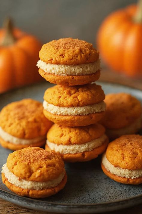 Pumpkin Whoopie Pies Recipe  Ingredients  - 2 cups all-purpose flour - 1 teaspoon baking soda - 1 teaspoon baking powder - 1 teaspoon ground cinnamon - 1/2 teaspoon ground nutmeg - 1/2 teaspoon ground ginger - 1/4 teaspoon salt - 1 cup canned pumpkin puree - 1 cup granulated sugar - 1/2 cup brown sugar, packed - 1/2 cup vegetable oil - 1 teaspoon vanilla extract - 1 large egg  Instructions   - Preheat the oven to 350°F (175°C) and line a baking sheet with parchment paper.  - In a medium bowl, whisk together flour, baking soda, baking powder, spices, and salt. In a large bowl, mix pumpkin puree, sugars, oil, vanilla, and egg until well combined.  - Full Recipe on... Pumpkin Whoopie Pie Recipe, Whoopie Pies Recipe, Pumpkin Whoopie Pies, Pie Party, Thanksgiving 2024, Whoopie Pies, Fall Food, Best Pumpkin, Ground Nutmeg