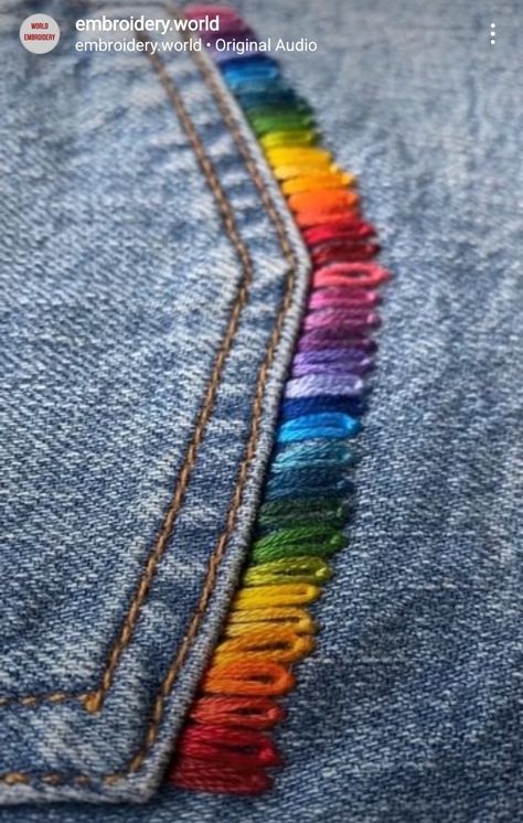 Embroidery Jeans Diy, Clothes Embroidery Diy, Denim Embroidery, Sew Ins, Denim Crafts, Embroidery On Clothes, Cute Embroidery, 자수 디자인, Sewing Embroidery Designs