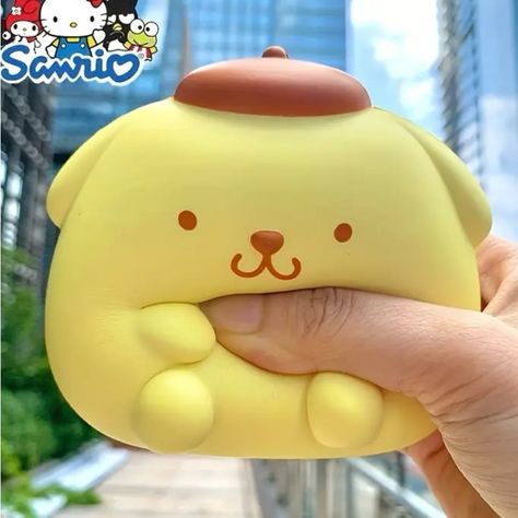 Sanrio Fidget Toys, Cute Fidgets, Pompompurin Squishy, Fidget Toys Aesthetic, Pompompurin Stuff, Sanrio Squishy, Fidget Boards, Pompompurin Cute, Sanrio Yellow