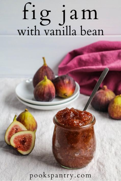 Easy Fig Jam with Vanilla Bean - no pectin | Pook's Pantry Recipe Blog Fig Jelly, Fig Preserves Recipe, Figs Recipes, Fresh Fig Recipes, Vanilla Bean Recipes, Pectin Recipes, Pantry Recipe, Fig Preserves, Fig Jam Recipe