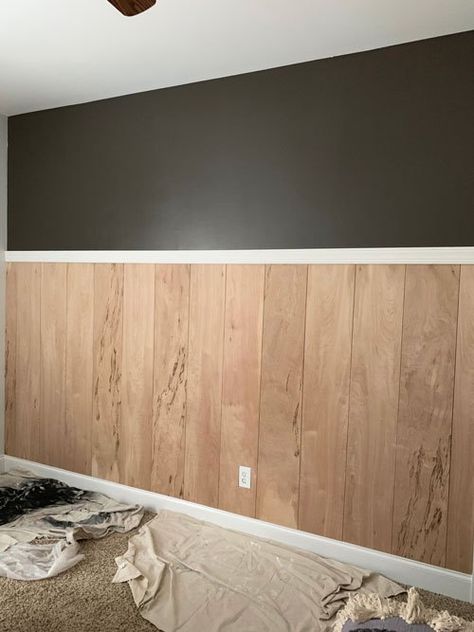 DIY Wood Paneled Accent Wall - The Hamby Home Half Wood Wall Nursery, Living Room Wood Accent Wall Ideas, Wood Paneled Accent Wall, Double Accent Walls, Cabin Interior Wall Ideas, Basement Wood Paneling Makeover, Half Wall Wood Paneling Makeover, Wood Accent Wall Diy, Diy Wood Panel Wall