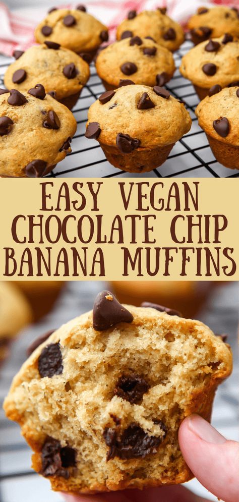 Vegan Banana Bread Muffins, Vegan Banana Chocolate Chip Muffins, Banana Chocolate Chip Muffins Healthy, Chocolate Chip Banana Bread Muffins, Chocolate Chip Banana Muffins, Vegan Banana Muffins, Coconut Dessert, Breakfast Vegan, Vegan Muffins