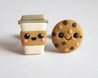 Kawaii, Cup Polymer Clay, Coffee Earrings, Miniature Coffee, Coffee Earring, Potters Clay, Safety Pin Jewelry, Earrings Kawaii, Kawaii Earrings