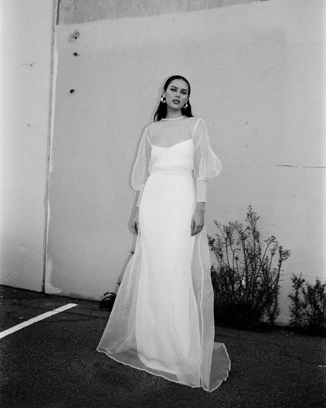 Lola Varma, Minimal Bride, Vogue Weddings, French Wedding Dress, Vogue Bride, Organza Overlay, Stylish Bride, Sheer Wedding Dress, Australian Wedding