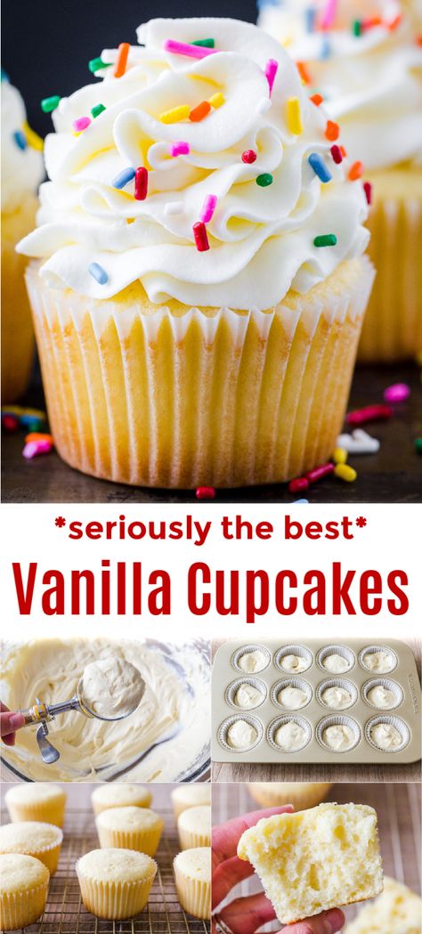 Vanilla Cupcake Variations, Buttermilk Cupcake Recipes, Fluffy Cupcake Recipe, Buttermilk Cakes, Moist Vanilla Cupcake Recipe, Vanilla Cupcakes From Scratch, Mm Cupcakes, Fluffy Vanilla Cupcake Recipe, Graduation Snacks