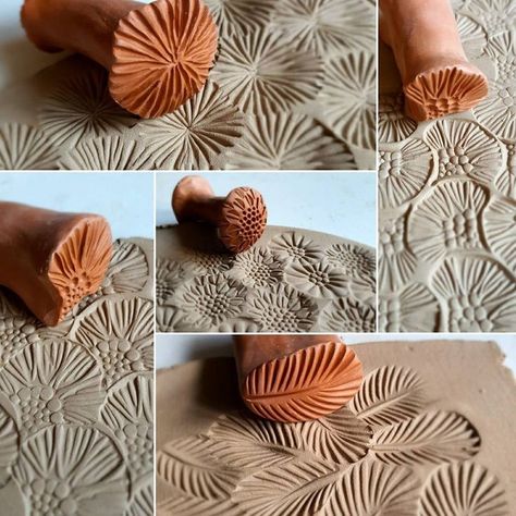 Ceramic Stamps, Pottery Stamps, Diy Keramik, Diy Stamps, Pottery Supplies, Organic Ceramics, Clay Stamps, Pottery Form, Hand Carved Stamps