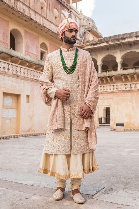 Ivory Sherwani, Sherwani For Men Wedding, Embroidered Sherwani, Couple Wedding Dress, Sherwani For Men, Beige Silk, Anarkali Kurta, Nehru Jackets, Couple Wedding