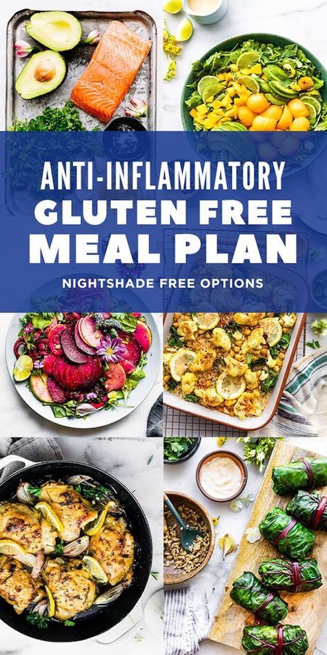 Anti-inflammatory Gluten-Free Meal Plan {Nightshade free option} Whole Foods Gluten Free Recipes, Anti Inflammation Meals For Beginners, Antiinflammatory Keto Recipes, Amit Inflammatory Meals, Anti Inflammation Gluten Free Recipes, Gluten Free Low Inflammatory Recipes, Antiinflammatory Lunchbox Recipes, Hypothyroid Recipes Gluten Free, Anti Inflammation Recipes Make Ahead