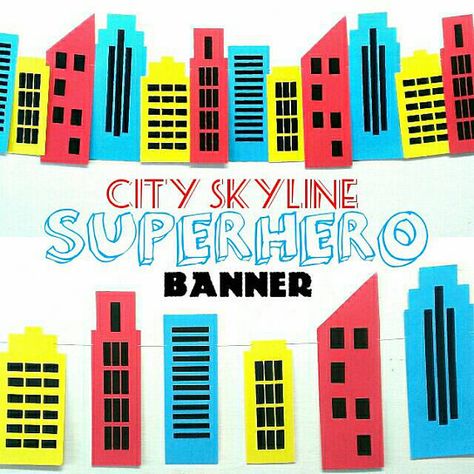 City Skyline Backdrop, Superman, Spiderman, Birthday Decor, Superhero Banner Comic Book City Building by CarismaticDesigns Spiderman Birthday Decor, Homecoming Banners, Superhero Banner, Superhero Camp, Skyline Backdrop, Superhero Vbs, Superhero City, Superman Spiderman, Homecoming Themes