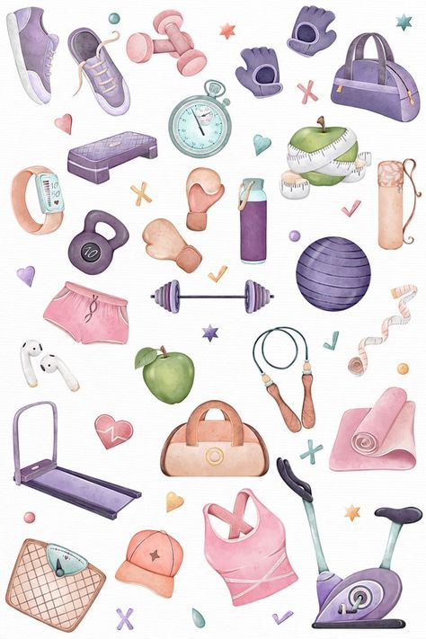 Workout Clipart, Gym Clipart, Fitness Clipart, Boss Lady Planner, Fitness Backgrounds, Book Cover Background, Cookies Theme, Fitness Icon, Fitness Art