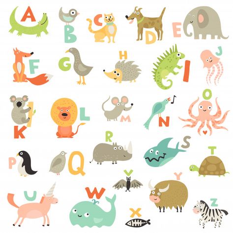 Children alphabet set Free Vector | Free Vector #Freepik #freevector #school Classroom Alphabet, Nursery Alphabet, Kindergarten Alphabet, Childrens Alphabet, Zestaw Ikon, Letter Vector, Abc Alphabet, Printable Flash Cards, Animals Pictures