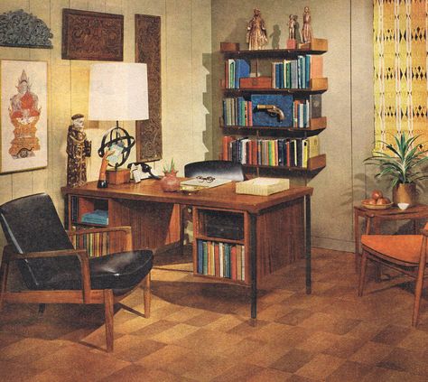 home office, 1957 70’s Interior Design, Living Room 70s, 70s Room, Giki Tiki, 60s Interior, 70s Interior Design, Retro Apartment, 70s House, 70s Interior