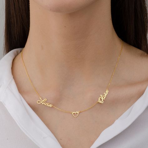 Necklaces With Names Gold, Named Gold Chains, Name On Necklace, Gold Chain With Name Locket, Pendant Name Necklace, Pendant With Names, Jewelry With Names, 2 Name Necklace, S Name Locket