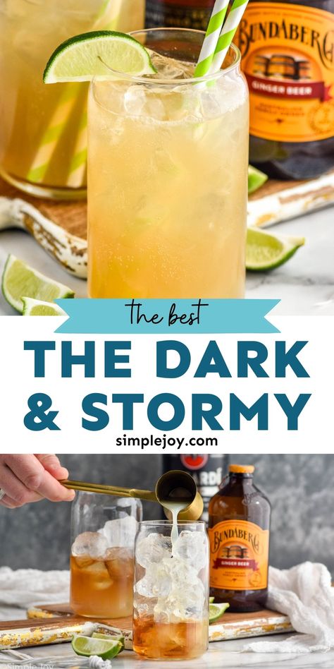 This Dark and Stormy Drink Recipe is going to quickly become a favorite. Like a Moscow Mule made with rum, this Dark and Stormy Drink will be something you want to sip on all the time. Dark And Stormy Drink Recipes, Drinks With Dark Rum, Dark And Stormy Drink, Alcoholic Drinks Rum, Dark Rum Drinks, Dark And Stormy Cocktail, Dark Stormy Night, Manly Cocktails, Spiced Rum Drinks