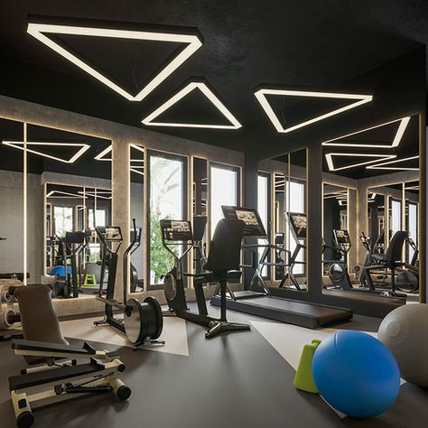 Gym Lighting Ideas, Black Home Gym, Home Gym Lighting, Gym Architecture, Commercial Gym Design, Gym Designs, Fitness Center Design, Private Gym, Gym Lighting