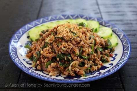 Larb (Laap/Laab) Minced Meat Salad Recipe and Video Pork Salad Recipes, Pork Larb, Doenjang Recipe, Eggplant Rollatini Recipe, Riblets Recipe, Thai Beef Salad, Bulgogi Recipe, Seonkyoung Longest, Thai Beef