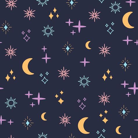 Celestial space seamless pattern, colore... | Premium Vector #Freepik #vector #astrology #galaxy-pattern #sun-moon #constellation Space Embroidery Pattern Simple, Stars Seamless Pattern, Sun Pattern Design, Painted Trainers, Moon Pattern Design, Astrology Pattern, Horoscope Elements, Witchy Pattern, Moon Constellation