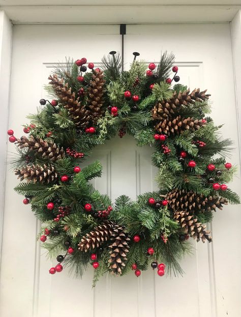 Wreaths For Front Door Winter, Winter Wreaths For Front Door, Pre Lit Christmas Wreaths, Homemade Christmas Wreaths, Jack Pine, Outdoor Christmas Wreaths, Large Christmas Wreath, Diy Valentines Day Wreath, Jul Diy