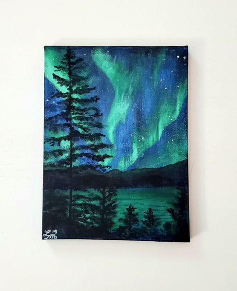 Aroura Borealis Painting, Aurora Canvas Painting, What To Paint On A Canvas, Aurora Borealis Painting Acrylics, Northern Lights Art Project, Abstrak Painting, Aurora Painting, Painting Aurora, Aurora Borealis Painting