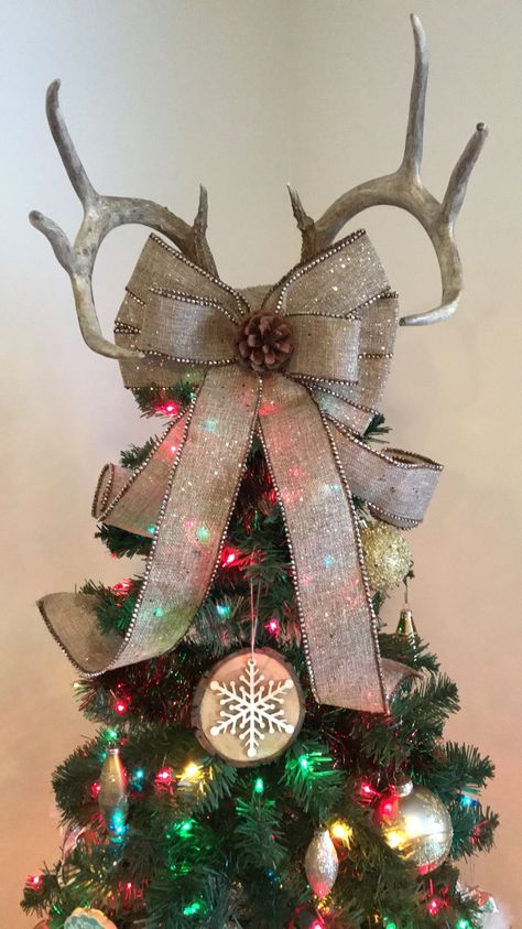 Deer Antler Christmas Tree Decor, Deer Christmas Tree Topper, Deer Antler Christmas Tree Topper, Antler Tree Christmas, Deer Hunting Christmas Tree Ideas, Antler Christmas Tree Topper, Hunters Christmas Tree, Hunters Christmas Tree Ideas, Outdoorsy Christmas Tree