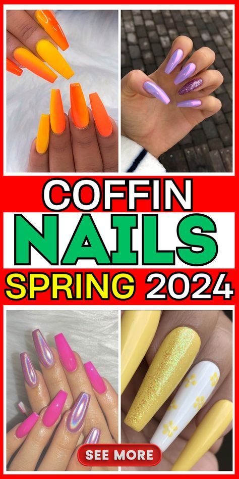 Stunning Spring Nails Coffin 2024: Trendy Designs & Shapes Spring Nails Coffin, Spring Nails 2020, Acrylic Nail Designs Coffin, New Nail Trends, Medium Coffin, Nail Color Trends, Cute Spring Nails, Spring Nail Colors, Spring Nail Art