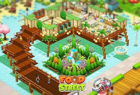 My Cafe Game Layout Ideas, Restaurant Story Game Design, Food Street Game, Indian Street Food Stall Design, Thai Street Food Design, Street Game, Food Street, Beauty Design, Street Design