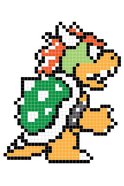 Bowser Perler Fuse Bead Pixel Pattern Super Mario Beads Pattern, Mario Fuse Beads, Perler Bead Bowser, Bowser Perler Beads, Bowser Perler Bead Patterns, Yoshi Perler Bead Patterns, Bowser Perler, Super Mario Perler Bead Patterns, Pixel Art Mario Bros