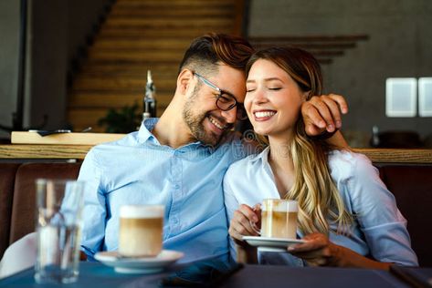 Romantic loving couple drinking coffee, having a date in the cafe. royalty free stock photo Afraid Of Commitment, Catch Feelings, Difficult Conversations, Staring At You, People Fall In Love, Long Term Relationship, Love Your Life, You Funny, Love Couple