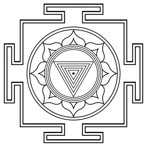 Kali Yantra Outline Kali Yantra, Yantra Tattoo, Kali Tattoo, Tibetan Mandala, Ma Kali, Shri Yantra, Four Directions, Kali Ma, Goddess Kali