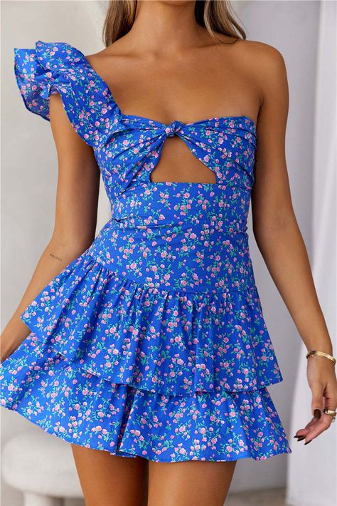 hoco dresses 2024 Summer New Elegant Printed One-Shoulder Backless Girdle Dress Women Meg Moroney, Preppy Summer Dress, Spring Mini Dresses, Preppy Fits, Preppy Prom, Frill Skirt, Hoco Dress, Shoulder Ruffle Dress, Marine Uniform