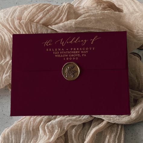 Delicate Gold Burgundy Wedding Invitation Envelope Maroon And Champagne Wedding, Gold And Red Wedding Theme, Maroon Wedding Invitations, Red And Gold Wedding Invitations, Red And Gold Wedding Theme, Bridgerton Brunch, Gold Burgundy Wedding, Elegant Fall Wedding Invitations, Popular Wedding Songs