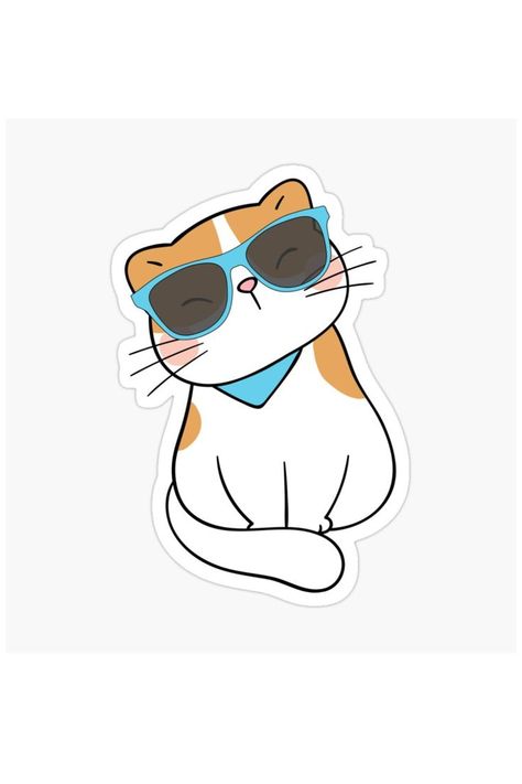 Cute Cat with Funky Glasses Glasses Sticker, Sticker Design Inspiration, Funky Glasses, Cute Laptop Stickers, Bubble Stickers, Cartoon Photo, Easy Doodle Art, Blue Sunglasses, Cute Doodle Art