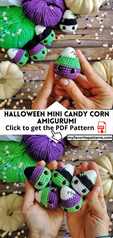 Mini Candy Corn Crochet Free Pattern, Mini Candy Corn Crochet Pattern, Candy Corn Bat Crochet, Halloween Sewing Decorations, Fast Crochet Amigurumi Patterns, Crochet Halloween Treats, Crochet Mini Monster, Mini Halloween Amigurumi, Easy Crochet Gifts For Friends