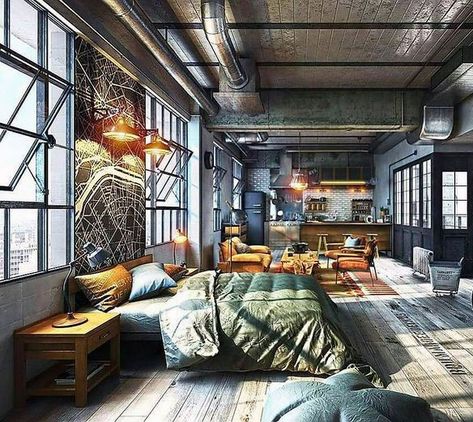 Top 50 Best Industrial Interior Design Ideas - Raw Decor Inspiration Granny Suite, Loft Apartment Decorating, Warehouse Living, Exposed Ceilings, Industrial Apartment, Industrial Home Design, Industrial Bedroom, Industrial Interior Design, Loft Living