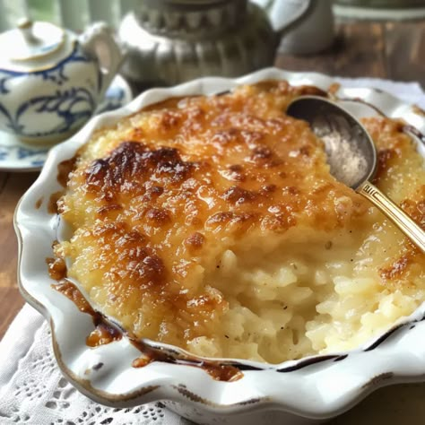 Mom's Old Fashioned Baked Rice Pudding is a comforting, creamy dessert that brings back the nostalgia of home-cooked goodness. It’s not overly sweet, making it a perfect treat for any time of the year. I think it’s an ideal dessert for family gatherings or a cozy night in, and if you’re not a fan of raisins, feel free to omit them. It will still be undeniably delicious! If you’re looking for a warm and soothing dessert that’s not overly sweet, you’ve come to the right place. When you bake ... Rice Pudding In Oven Recipe, Rice Pudding Baked In Oven, Baked Rice Pudding Recipes Oven, Baked Rice Custard, Warm Rice Pudding, Baked Rice Pudding Oven, Dessert Rice Recipes, Old Fashion Rice Pudding, Oven Rice Pudding