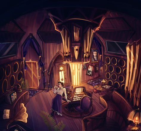 Doctor Who: Eve of the Daleks on Twitter: "What would the console room of Missy's TARDIS look like...? 🌂 #FanartFriday 🖌: @roguerigatoni… " Tardis Interior, Doctor Who Dalek, I Am The Doctor, Tv Doctors, Twelfth Doctor, Doctor Who Art, Doctor Who Tardis, Steampunk Accessories, Production Design