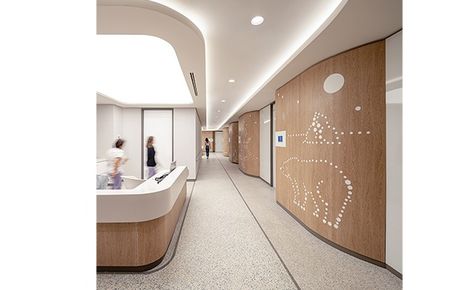 Acibadem Ataşehir Hospital And Children’s Pavilion Blends High-tech, Human-centered Design - HCD Magazine Healthcare Snapshots, Children Hospital Design, Base Building, Children Hospital, Lift Design, Human Centered Design, Carpet Texture, Wooden Wall Panels, Hospital Design